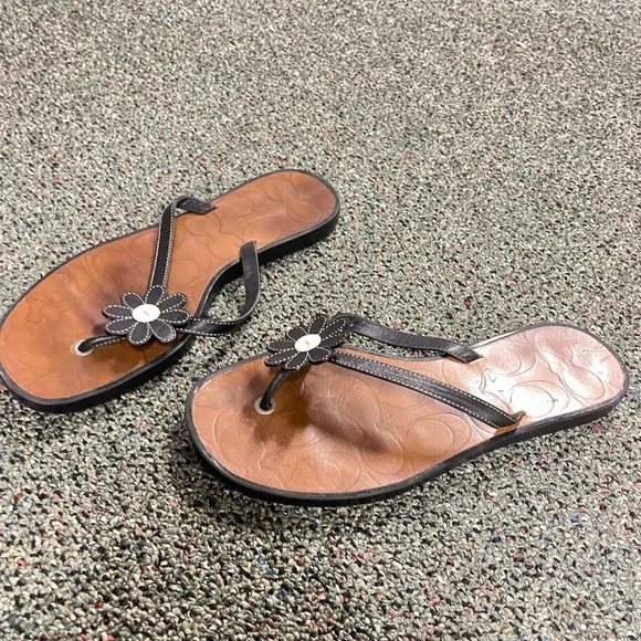 Coach Black and Brown Floral Sandals - Picture 2 of 4